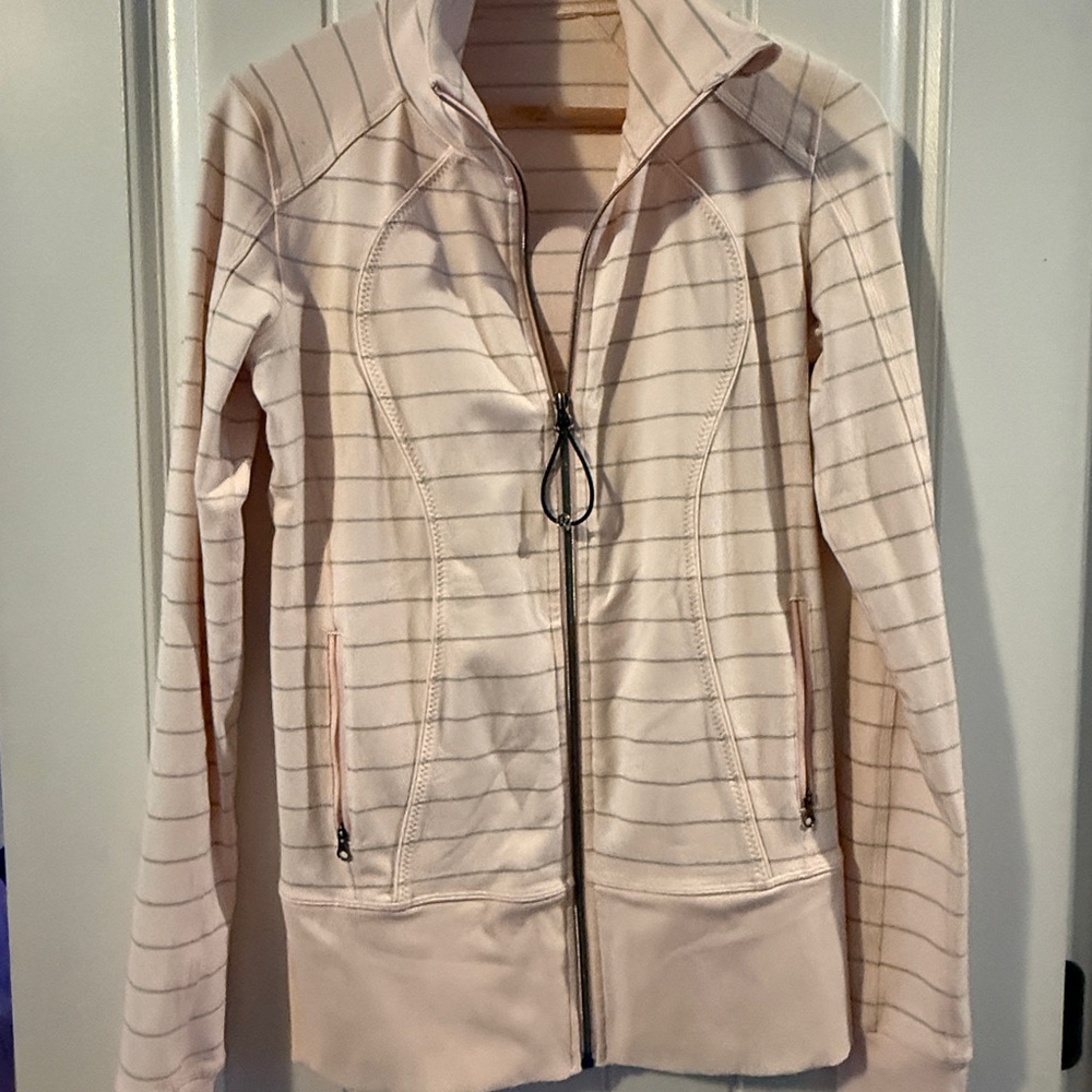 Lululemon Athletica define Light Pink and gray Striped Jacket size 12 luon